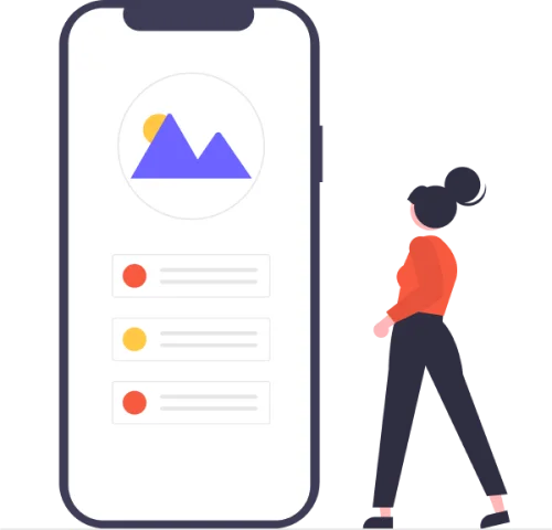 Illustration of a person next to a mobile phone